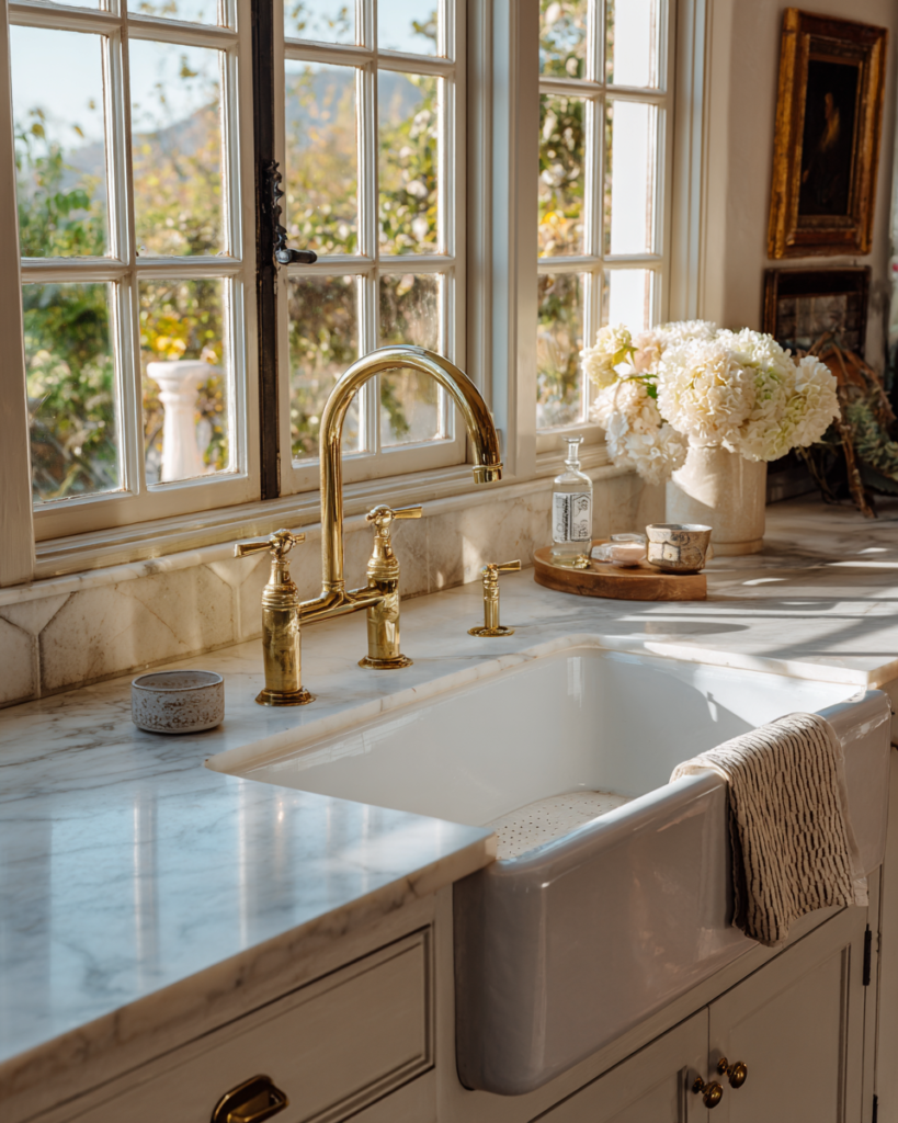 excrucio luxury farmhouse kitchen sink with brass faucet white dd378298 aca9 4da6 8e7d d25e33050488