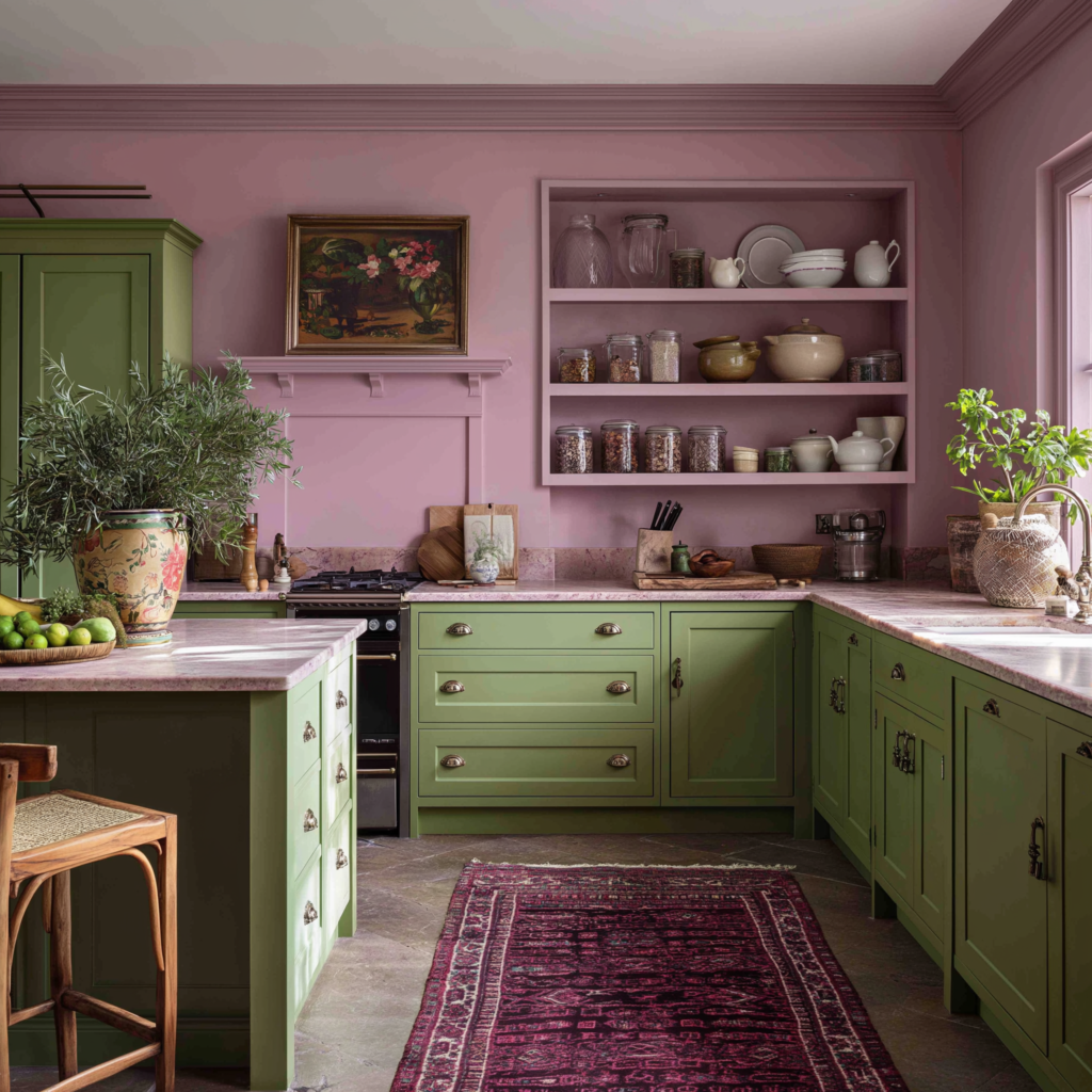 delphi0890 kitchen with pink lilac walls and green cabinets v 9754f2ce e5bb 449a 8541 8a9899cb49a9