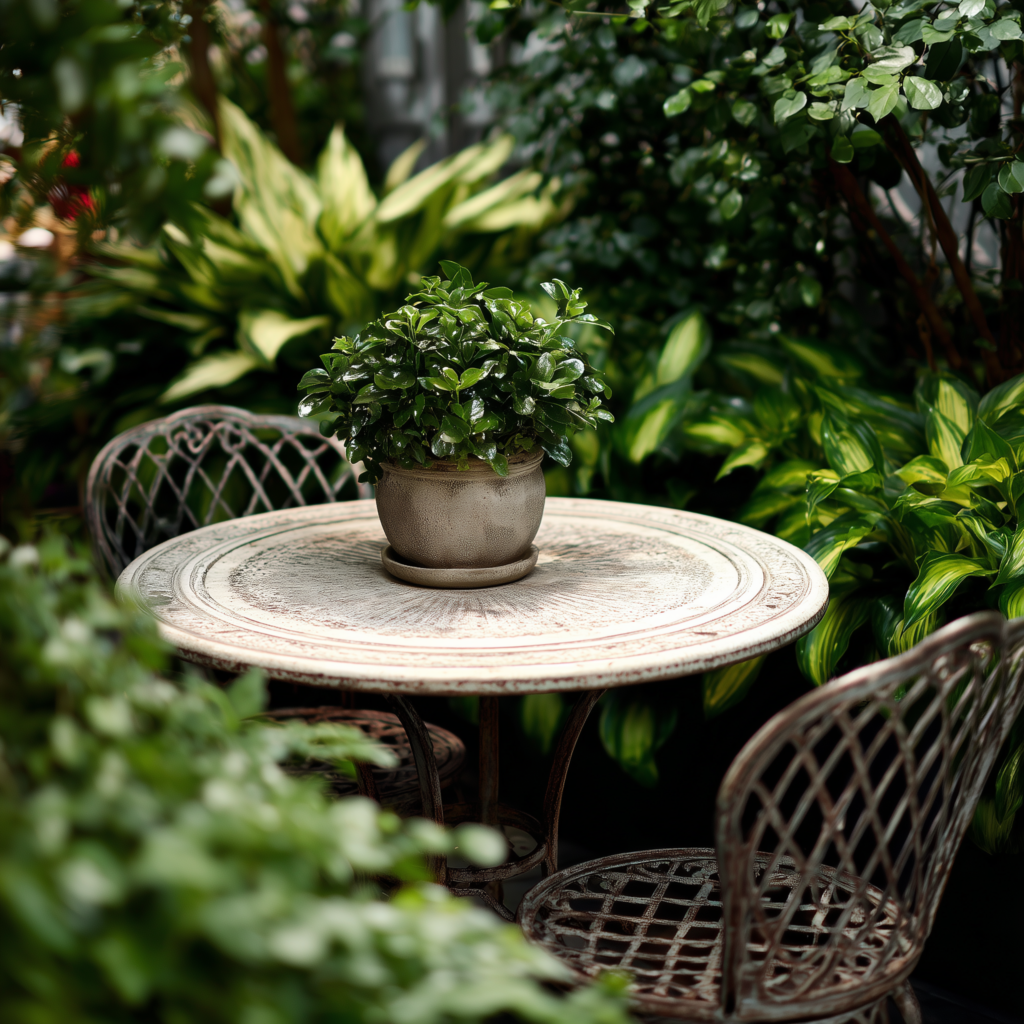 editionbuchholz a round vontage metal table with a potted plant f65fd181 9749 40be acd6 d26dd8bdbe5b