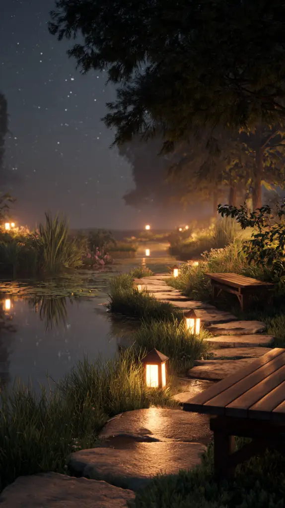enereis peaceful night garden natural stone pathway leading to 63ea553e 36a4 4cb9 9d96 51aa5e2880a9