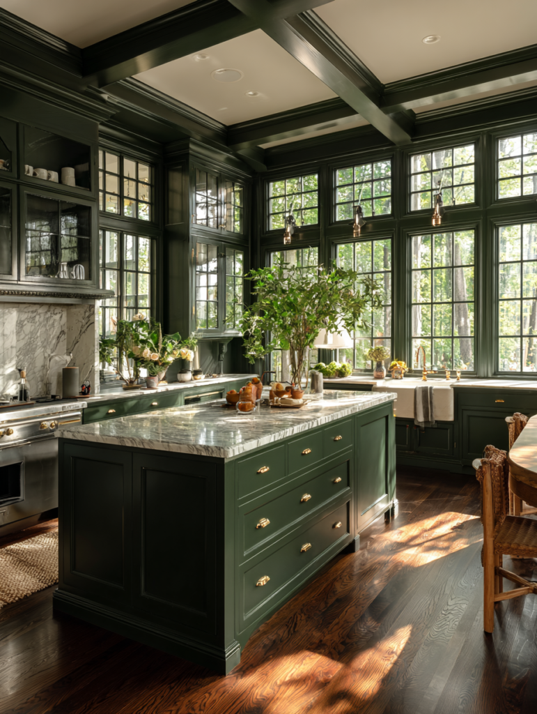 menghuyuan a dark green kitchen with white windows dark wood f 942b7eac 1f59 4308 a5f2 1f11a4f5676b